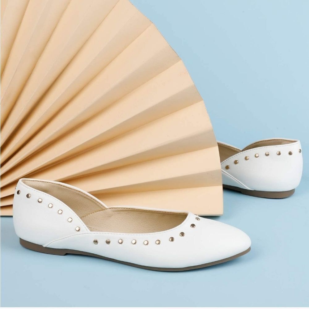 Trary Women's Flat Pointed Toe Ballet Shoes with Round Studded Rivets